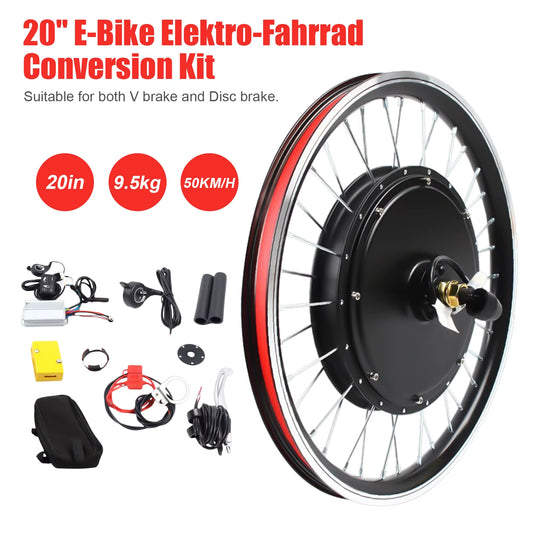 Front Wheel Hub Electric Bike Conversion Kit 48V 1000W E-Bike Powerful Hub Motor Kit 20-Inch E-Bike Wheel Conversion Kit