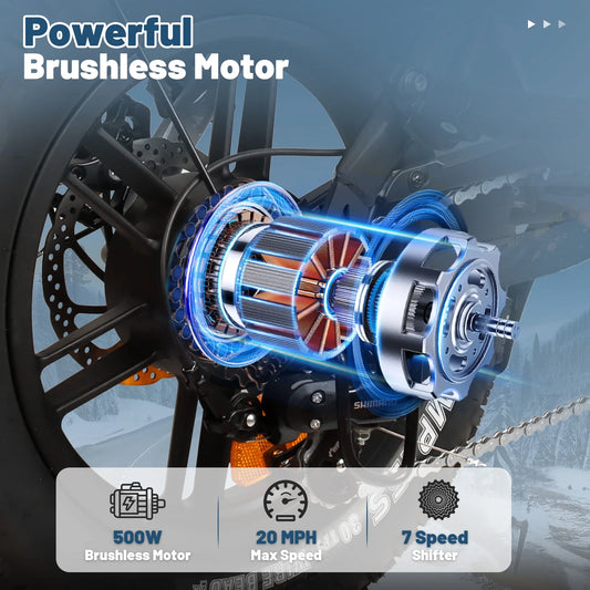 Electric Bike for Adults, 16" Fat Tire Ebike with 36V 10.4Ah Battery, 500W Electric Bicycle up to 20MPH, MINI E-Bike for Riding & Commuting, Moped Style Ebike, Front Suspension, E-Bike UL2849