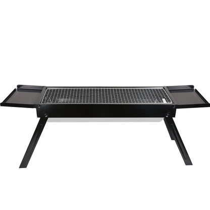 Portable BBQ Grill with Shelf, 34X9X12In Foldable Charcoal BBQ Grill with Steel Net, Black
