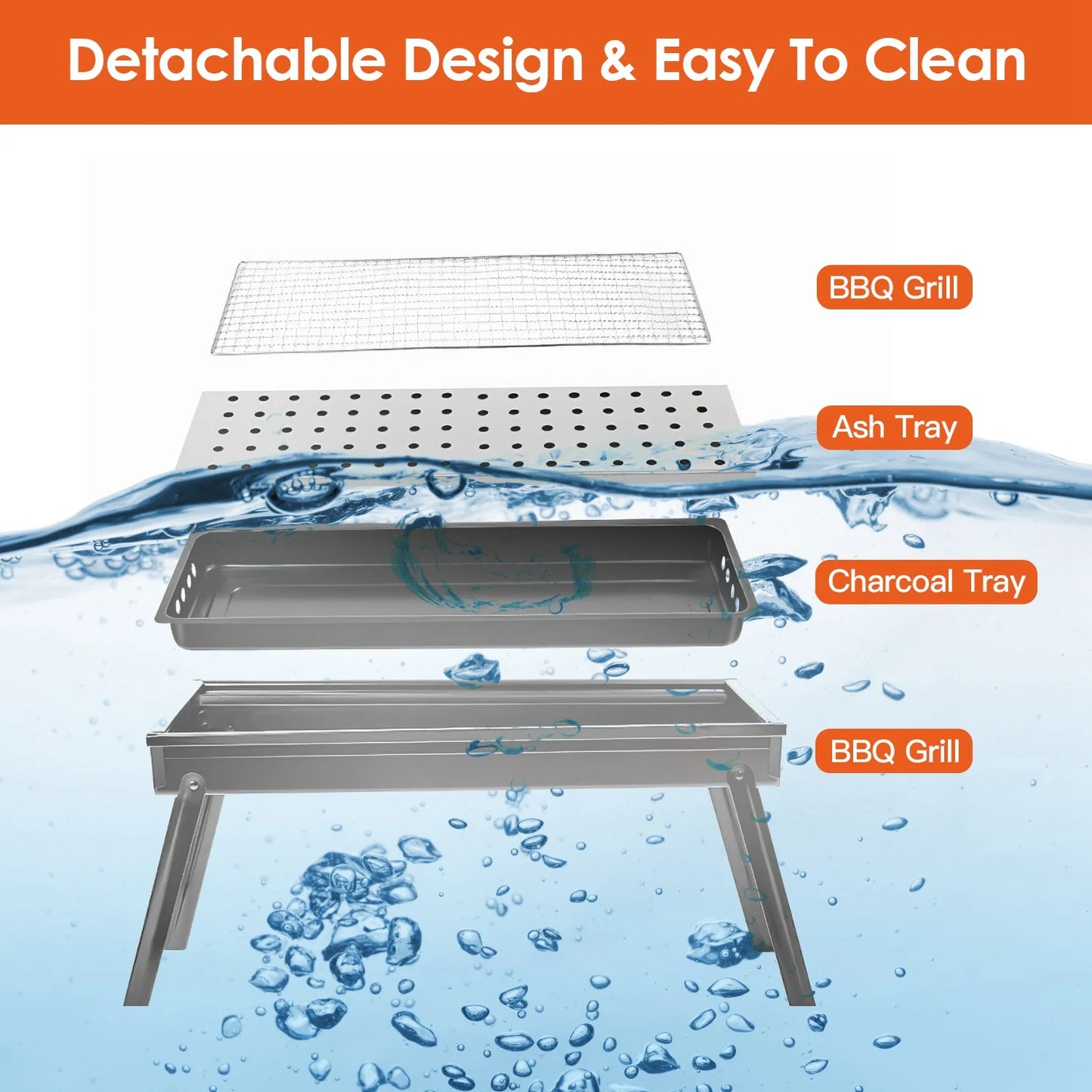 Portable BBQ Grill with Shelf, 34X9X12In Foldable Charcoal BBQ Grill with Steel Net, Black