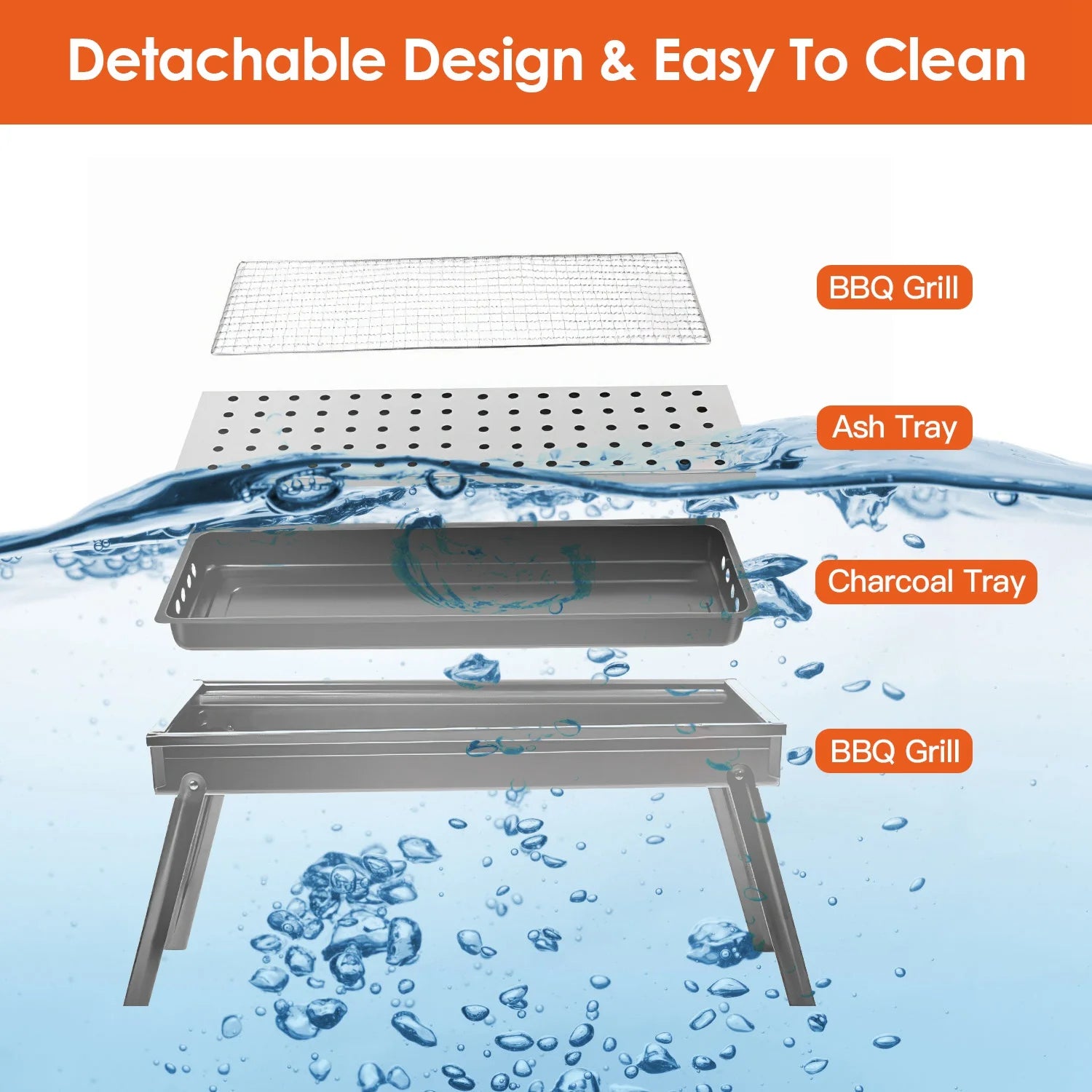 Portable BBQ Grill with Shelf, 34X9X12In Foldable Charcoal BBQ Grill with Steel Net, Black