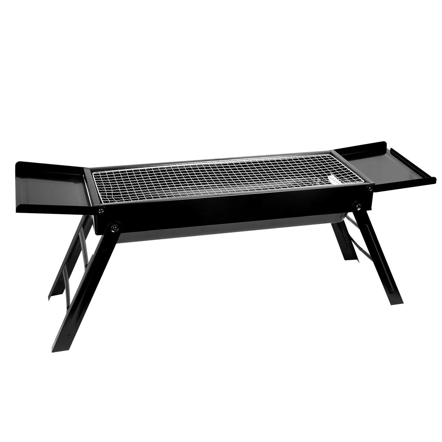 Portable BBQ Grill with Shelf, 34X9X12In Foldable Charcoal BBQ Grill with Steel Net, Black