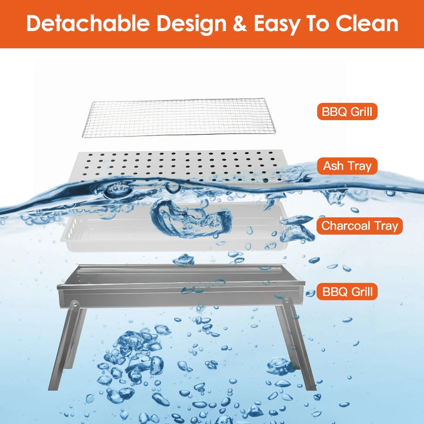 Portable BBQ Grill with Shelf, 34X9X12In Foldable Charcoal BBQ Grill with Steel Net, Black