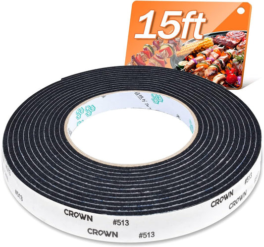 1/2" X 1/8" High Temp BBQ Gasket Smoker Seal Self Stick Grill Tape 15 Ft High Heat Smoker Gasket for Better Temp Control, Will Not Melt